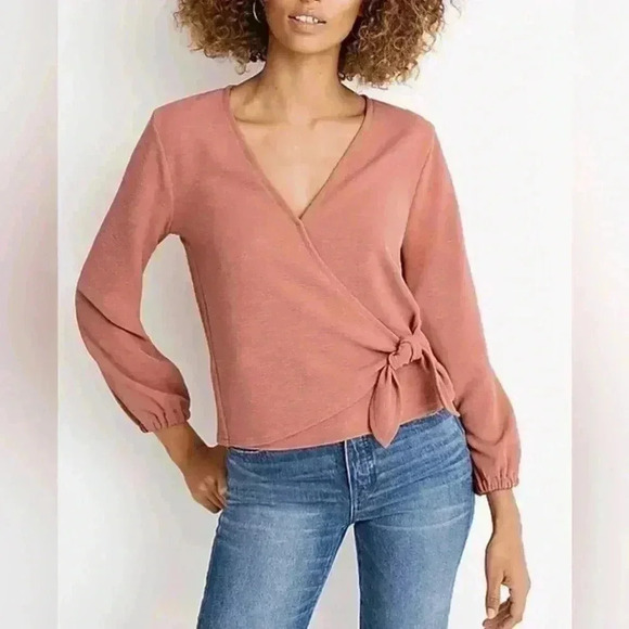 Women's Madewell Texture & Thread Crepe Ling Sleeve Wrap Blouse Size XS Stretchy - Picture 1 of 9